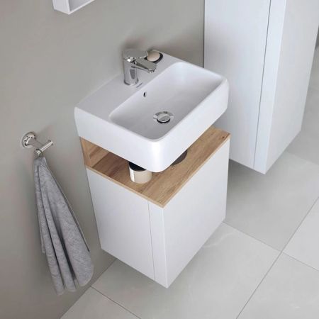 Раковина, Duravit, Qatego, ширина, мм-450, глубина, мм-350, высота, мм-145, тип установки-подвесной, отверстия для смесителя-1, с переливом, материал-фарфор, цвет-белый, артикул 0746450000