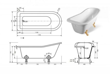 Ванна из искусственного камня Эстет Царская 170x73 Белая