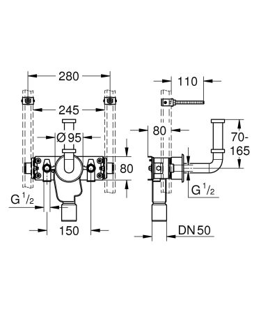 Монтажная планка для раковины с сифоном GROHE Rapid Pro (39034000), артикул 39034000
