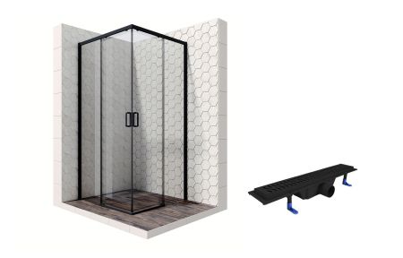 Душевой уголок Ambassador Queen Black 11011204-ST4, квадратный, линейный трап, 100х100, артикул 11011204-ST4