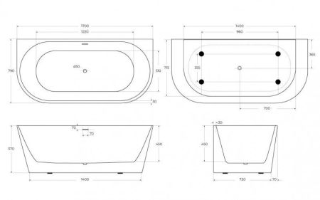 Ванна акриловая пристенная BelBagno BB710, артикул BB710-1500-750