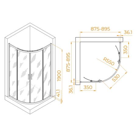 Душевой уголок полукруглый, стеклянный с раздвижными дверями на роликах - RGW PA-51B (Прозрачное, 900x900)