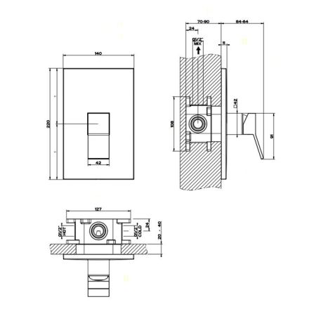 Gessi Rettangolo K Встраиваемый однорычажный смеситель для душа (внешняя часть), цвет: черный