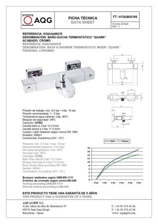 AQG QUARK, однорычажный смеситель для ванны с термостатом, цвет хром, артикул 03QUA400CR