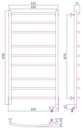 Полотенцесушитель электрический "ГАЛАНТ 2.0" 1200х600 / МЭМ правый (Матовый Белый), артикул 30-5201-1260