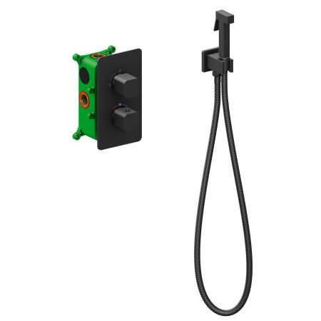 Смеситель встроенный с гигиеническим душем с термостатом Timo Petruma 5089/03SM черный, артикул 5089/03SM