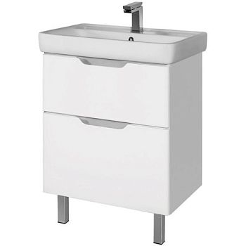 Тумба Q PLUS 55 см, подвесная/напольная, 2 ящика, с опорами, белый глянец