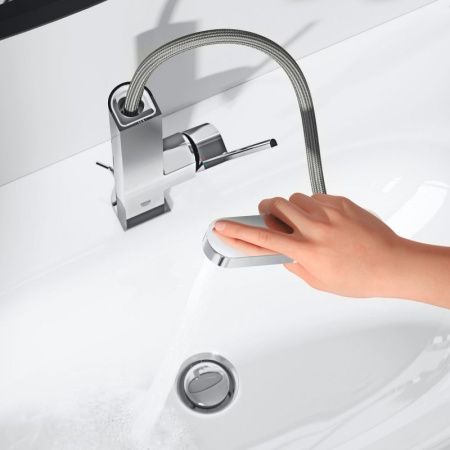 Смеситель однорычажный для раковины GROHE Plus с нажимным сливным гарнитуром, выдвижной излив, L-Size (23844003)