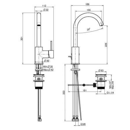 FIMA|Carlo Frattini Spillo Up Смеситель для раковины, вращающийся излив, без донного клапана, цвет черный хром, артикул F3041CN.1