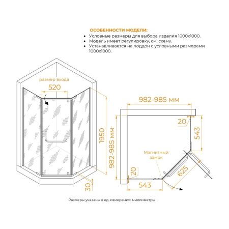 Душевой уголок RGW PA-081B (Матовое-Сатинат, 1000x1000), артикул 35088100-24