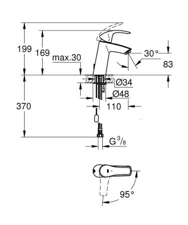 Смеситель для раковины GROHE Eurosmart с цепочкой и энергосберегающим картриджем, хром (2339410E)