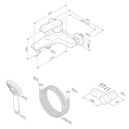 F90A15000 Gem, смеситель д/ванны/душа, душ.набор, хром, шт. F90A15000 Gem, смеситель д/ванны/душа, душ.набор, хром, шт.