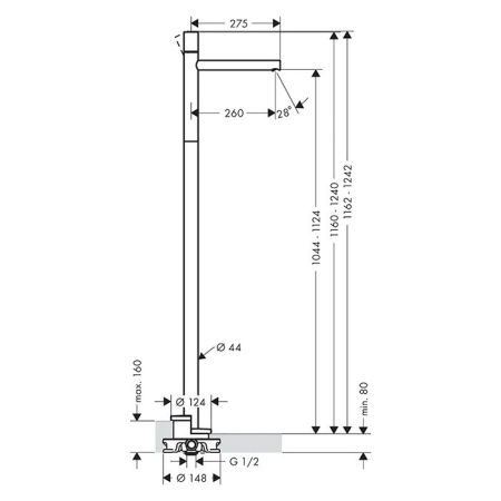 AX Uno Смеситель для раковины, напольный, цвет шлифованная медь, артикул 45037950