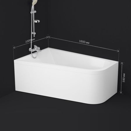 W72A-160L100W-A2 Ванна акриловая spirit  ассиметричная 160x100, без слива/перелива, левосторонняя