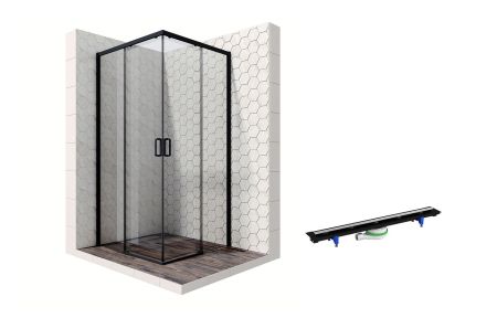 Душевой уголок Ambassador Queen Black 11011204-PR2, квадратный, линейный трап, 100х100, артикул 11011204-PR2