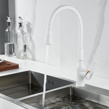 Смеситель для кухни с гибким изливом Raffine F303C-1, белый