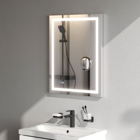 M91AMOX0553WG Универсальное зеркало с контурной Led-подсветкой, часами и косметическим зеркалом, 55 M91AMOX0553WG Универсальное зеркало с контурной Led-подсветкой, часами и косметическим зеркалом, 55