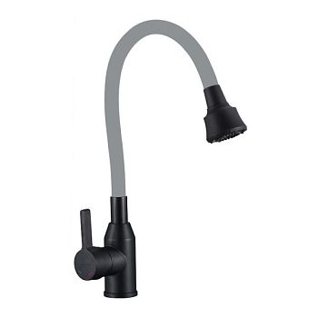 Смеситель для кухни с гибким изливом и режимом душ Fmark FS8266H-04, черный/серый