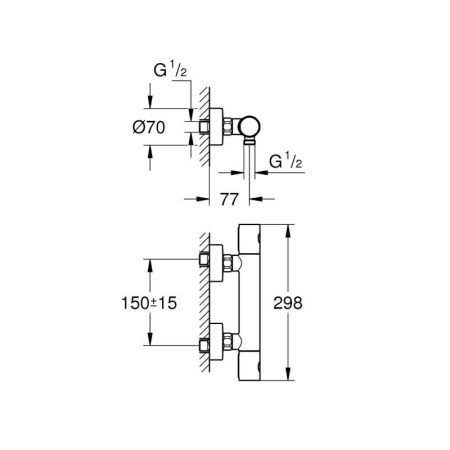 Термостат для душа GROHE Grohtherm 800 Cosmopolitan, внешний монтаж, хром (34765000), артикул 34765000