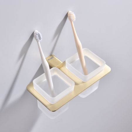 Стакан для ванной комнаты двойной Raglo R301.08.03, золотой сатин