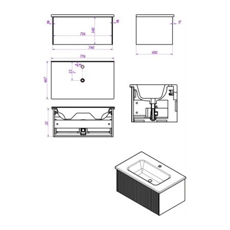 Тумба под раковину подвесная La Fenice Terra FNC-01-TER-BG-80, синяя, артикул FNC-01-TER-BG-80
