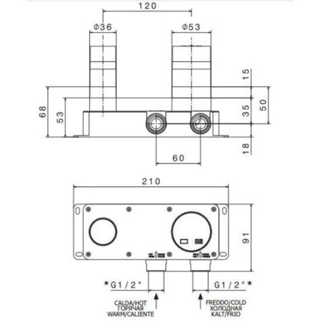 Внутренняя часть настенного смесителя LINEA, артикул 27852KM.00.000