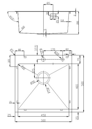 Кухонная мойка D&K нержавеющая сталь графит (DKS505006), артикул DKS505006