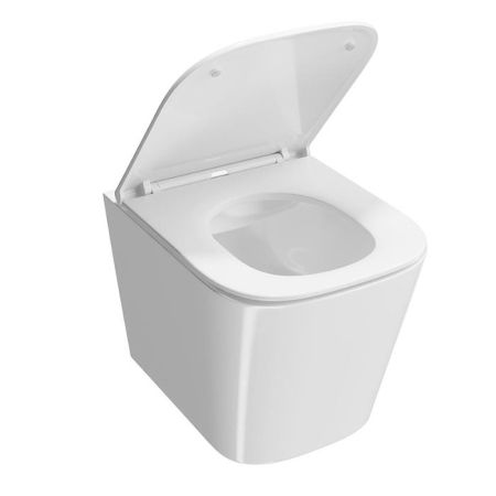 Унитаз CUBO подвесной безободковый с крепежом и сиденьем, белый глянцевый