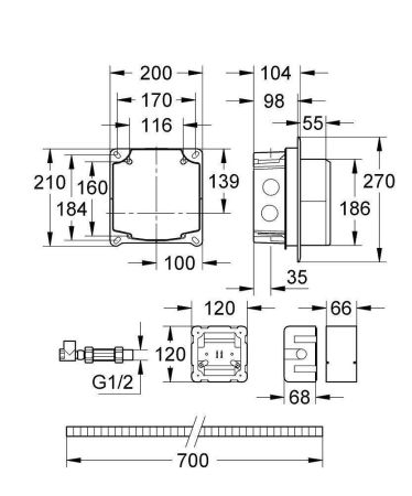Набор коробов для установки ИК панелей смыва GROHE, хром (38387000), артикул 38387000