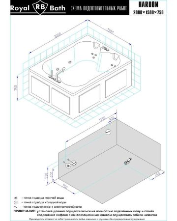 Гидромассажная ванна Royal Bath  HARDON DE LUXE 200x150x75, артикул RB083100DL