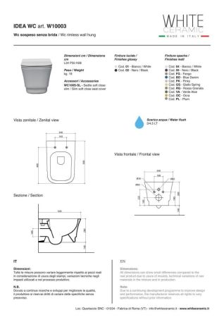 White Ceramic Idea, комплект подвесного безободкового унитаза с быстросъемным ультратонким сиденьем микролифт, цвет черный матовый, артикул W10003SET05/Idea