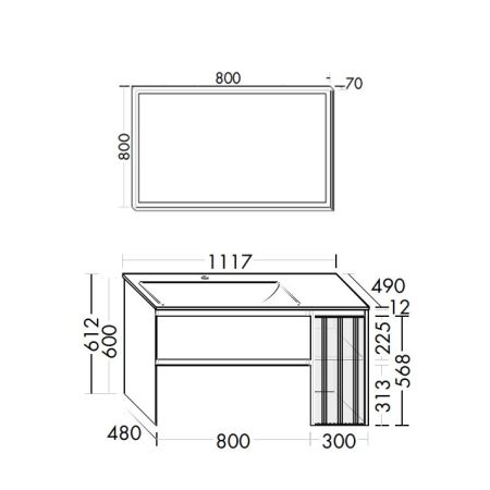 BURGBAD ACCURA Комплект мебели 1117х490х612 мм., 2 ящика, 1 стеклянная дверца слева Антрацит, в комплекте с черной матовой раковиной, цвет Eiche natur, артикул SGVI111R F6077 C0038