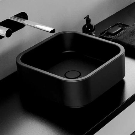 Kerasan  Hako Раковина накладная квадратная 40х40хH15 см, без отв под смеситель, цвет: черный матовый, артикул 554431