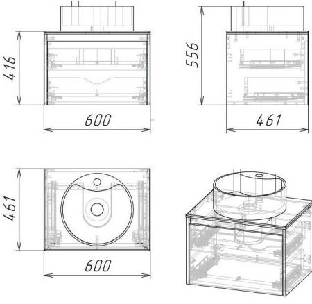 Тумба подвесная "Эвита 60", темно-серая, Гамма 56 / Luna 50
