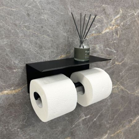 Бумагодержатель двойной с полкой для телефона Fixsen Hotel черный (FX-31011B-2), артикул FX-31011B-2