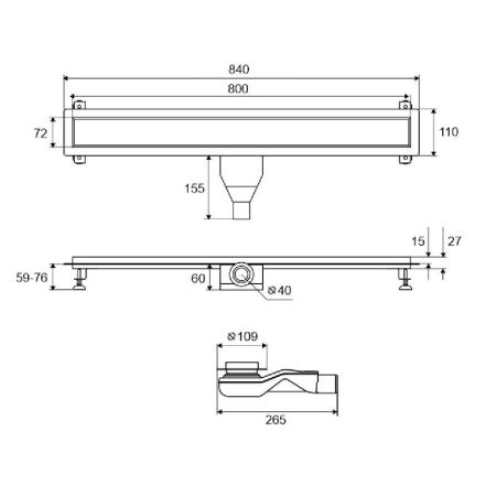 Душевой трап EXCELLENT Stilio Gold 80 см. под облицовку плиткой (золото), артикул INEX.1515.800.P.GL