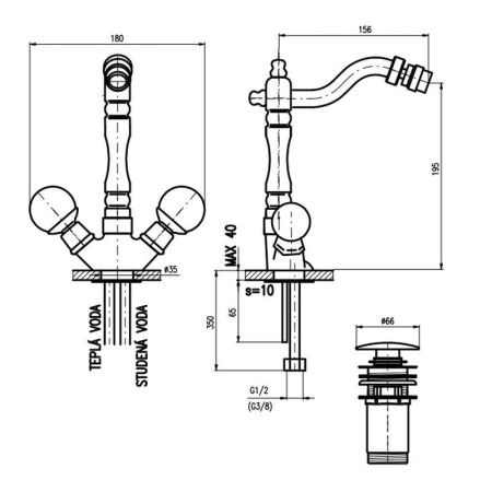Смеситель для биде Rav Slezak BRILLIANCE121.5/9Z, золото, артикул BRILLIANCE121.5/9Z