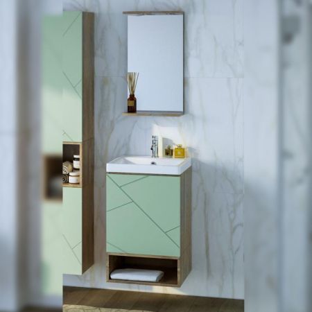 Комплект мебели для ванной Бриклаер КРИСТАЛЛ 50ZF, фисташковый/дуб гранж песочный, артикул КРИСТАЛЛ 50ZF