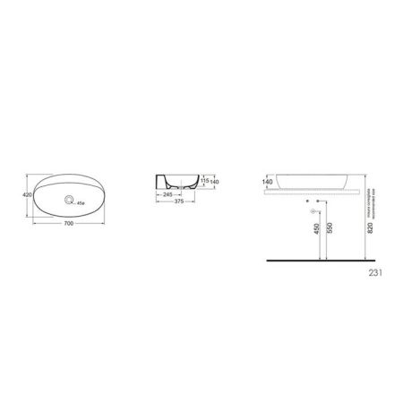AZZURRA ELEGANCE CIRCLE  раковина накладная 70х42см без отв. под смеситель , цвет белый
