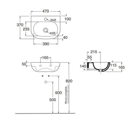 AZZURRA NUVOLA Раковина без отв под смеситель 47х37см, цвет белый (без отв по запросу)