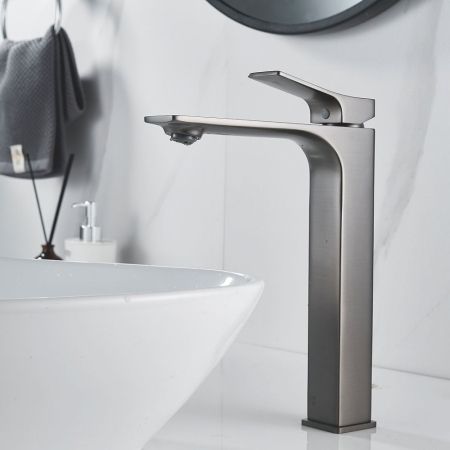 Смеситель для раковины высокий Shevanik S6111T, оружейная сталь