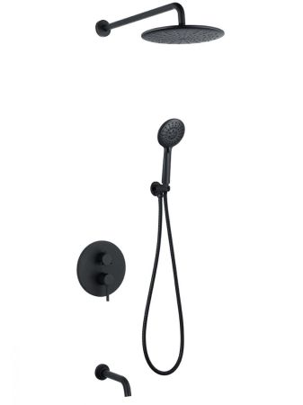Душевая система ABBER Wasser Kreis AF8117B скрытого монтажа с изливом, черная матовая, артикул AF8117B