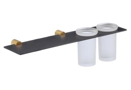 Стакан для ванной комнаты двойной Savol S-002168HB, черный/золото, артикул S-002168HB