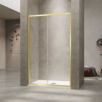 Душевая раздвижная дверь-купе в нишу PA-114Gb профиль золото браш (Прозрачное, 1600)