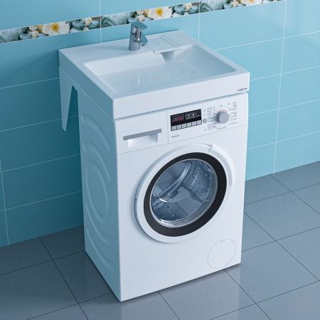 Раковина Санта Лидер 60x59x8 900101 над стиральной машиной с кронштейнами