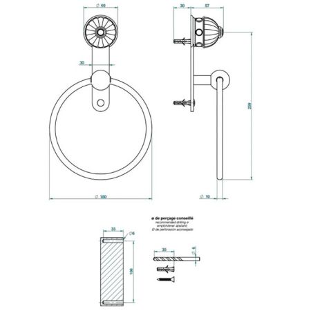THG AMBOISE JASPE ROUGE Полотенцедержатель-кольцо, вставки красная яшма, цвет полированное золото, артикул A1L-F01-504N