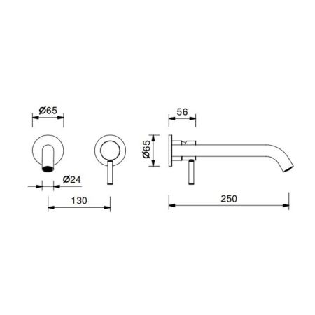 FANTINI NOSTROMO Смеситель для раковины, встраиваемый, однорычажный, излив 250 внешняя часть, цвет Matt Gun Metal PVD