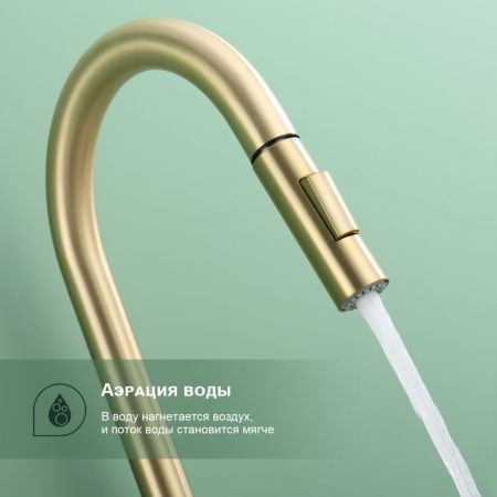 Смеситель для кухни с выдвижным изливом Splenka S204.49.03, золотой сатин