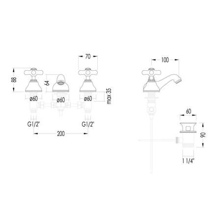Devon City Смеситель для биде, на 3 отв. с донным клапаном, цвет: светлое золото, артикул UTCI112