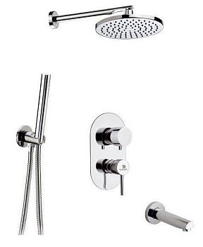 Daniel Suvi, душевой комплект на 3 потребителя, с круглым изливом, круглым верхним душем 20 см и кронштейном 30 см, цвет хром